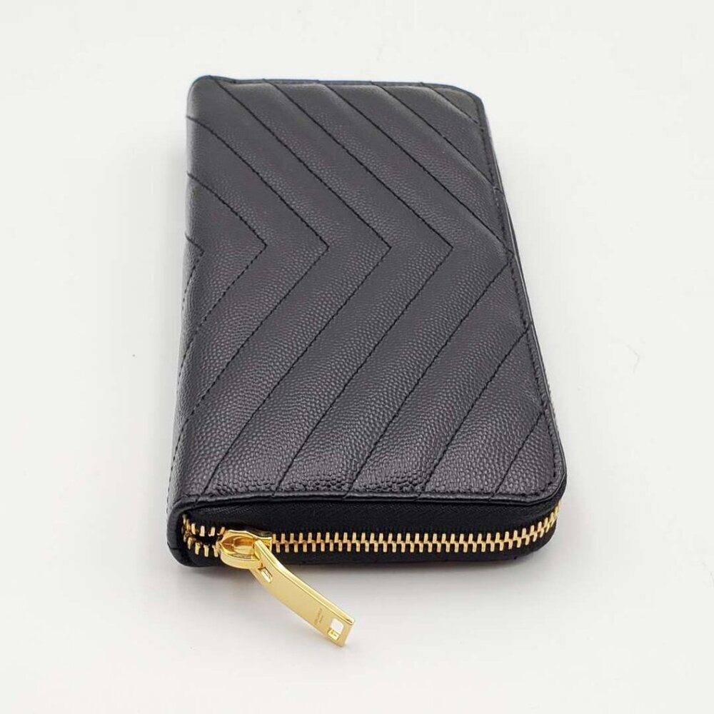 Yves Saint Laurent Zippy Black Chevron Quilted Zip Wallet with Gold Hardware - Picture 6 of 11